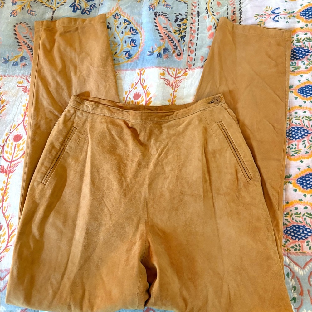 Vintage 1980s leather suede Tan high waisted Pants made in Italy